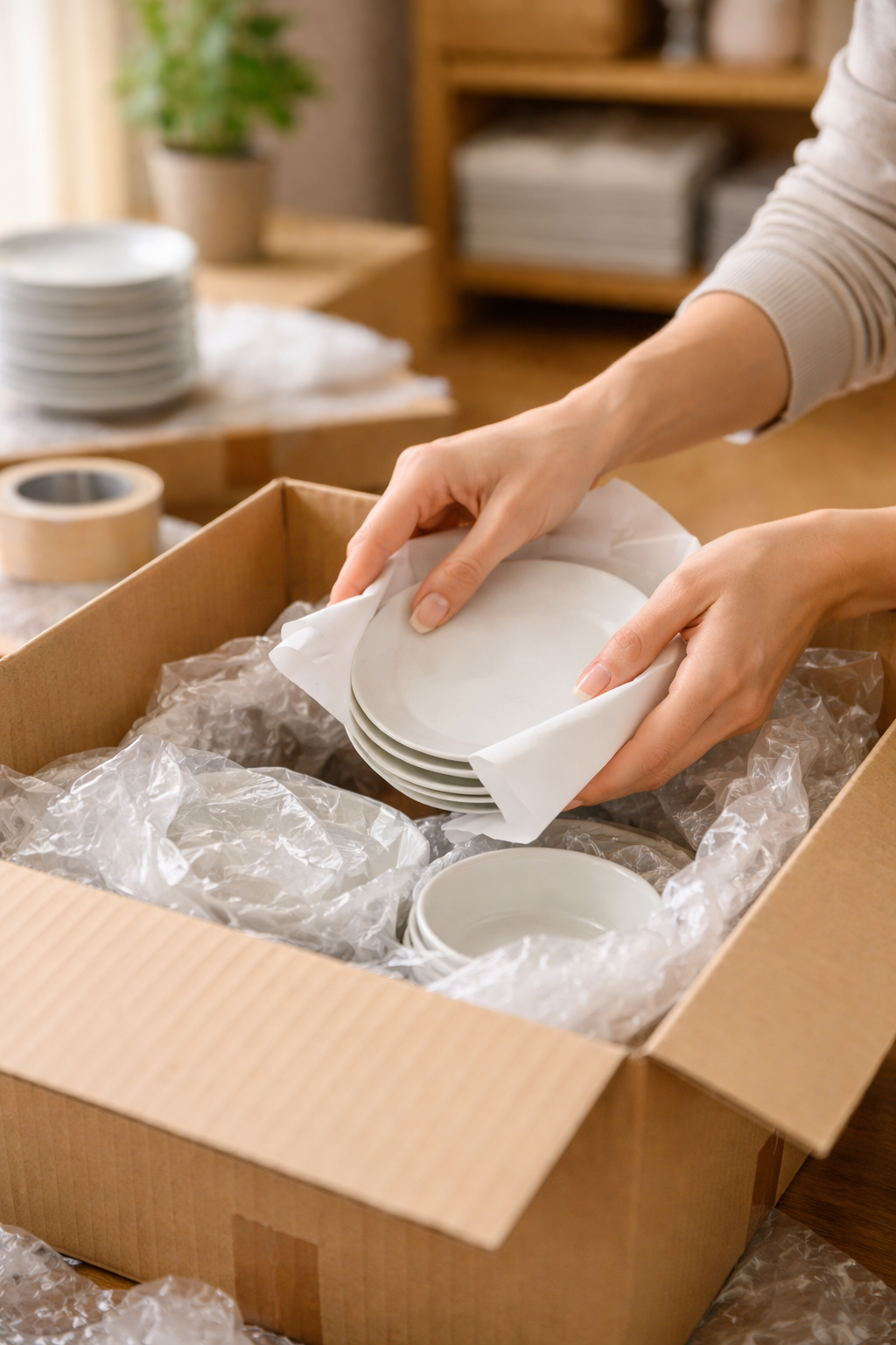 丁寧な荷解き作業